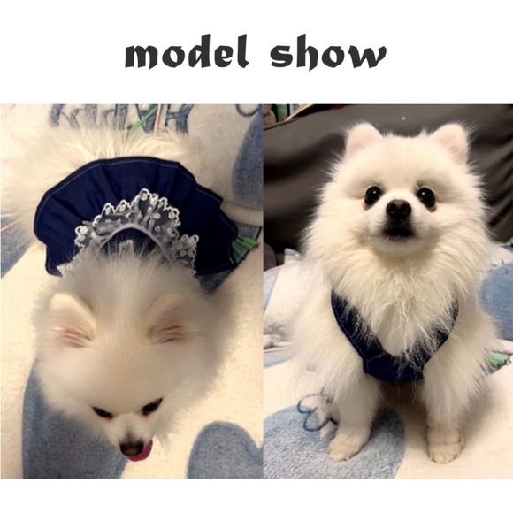 Dog Dress Harness with Leash Set, Lace Love Denim Pet Dresses, Puppy (Dark Blue) - Picture 7 of 8